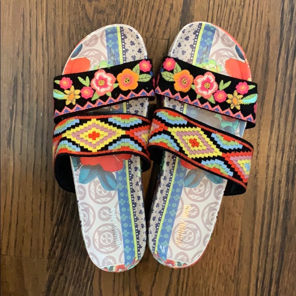 Colorful embroidered platform slides!